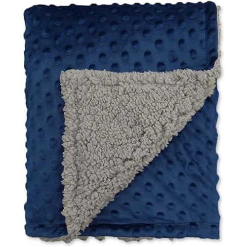 BlueSnail Toddler Crib Minky Blanket with Plush Shepra Fleece (Navy+Light Gray, 40Wx 60L)