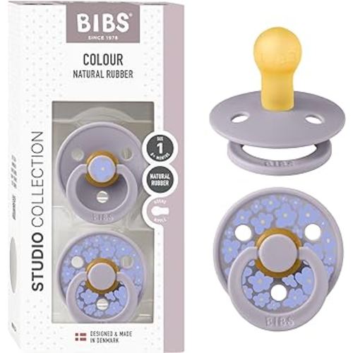 BIBS Pacifiers - Colour Studio 2 Pack | Round Nipple Baby Pacifier | BPA Free Natural Rubber Latex Soother | Made in Denmark | Size 0+ Months | Jasmine Blush