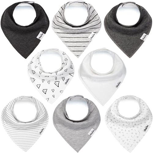 KiddyStar 8 Pack/10 Pack Unisex Organic Cotton Baby Bandana Bibs | Stylish, Absorbent Teething/Drool Bibs | Toddlers | Burp - 8 Pack (Unisex 4)