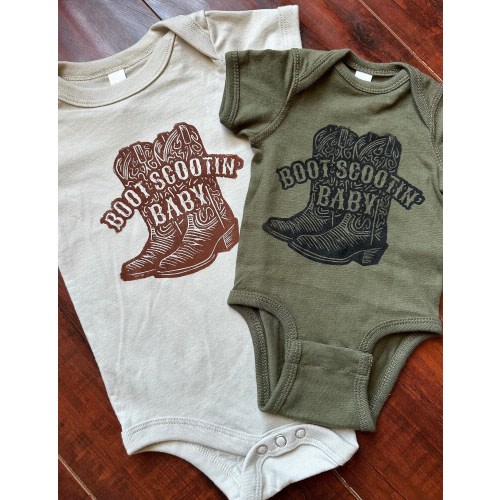 Boot Scootin' Baby Block-Printed - Linocut - Infant/Toddler Tees & Bodysuits - Wicked Soft - Oatmeal Beige - Neutral Baby
