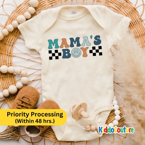 Mama's Boy Retro Onesie®, Newborn Boy Baby Bodysuit, Mama's Boy Checkered Onesie®, Mama's Boy Baby Bodysuit, Mama's Boy Gift Baby Onesie®