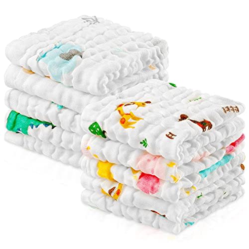 PPOGOO Baby Muslin Washcloths Natural Purified Cotton Baby Wipes Soft Newborn Baby Face Towel
