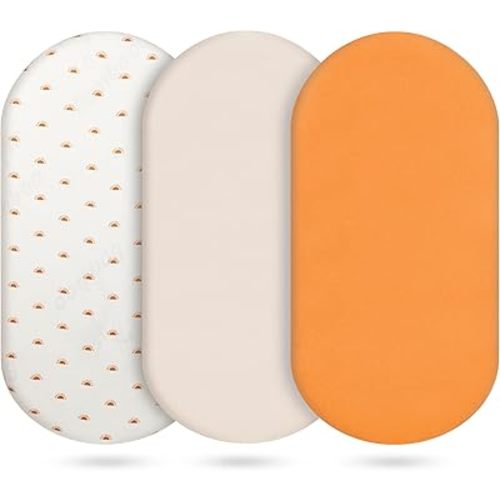 3-Pack Cotton Muslin Bassinet Sheets - Fitted Elastic Mattress Cover for Baby Boys & Girls, Breathable Bedside Bassinet Sheets Neutral Colors (Fits Oval & Rectangle Shape) (Orange)