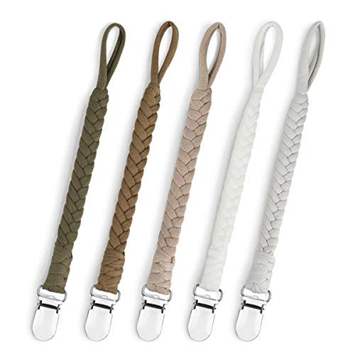 Pacifier Clip for Boys and Girls Binky Holder Pacifier Holder Leash Smoother Clip 100% Handmade Braided Fits All Pacifiers -Modern Unisex Baby Birthdays Gift（5 Pack） …