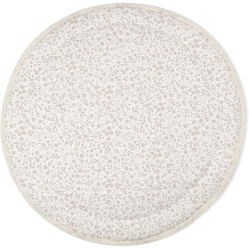 MakeMake Organics Organic Play Mat GOTS Certified Organic Cotton Nursery Floor Rug Washable Reversible Non Toxic Activity Mat Tummy Time Crawling Pad Thick Quilted (Round 48", Gardenia)