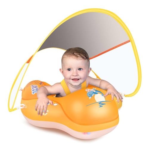 LAYCOL Baby Swimming Float Inflatable Baby Pool Float Ring with Sun Protection Canopy,add Tail no flip Over for Age of 3-36 Months