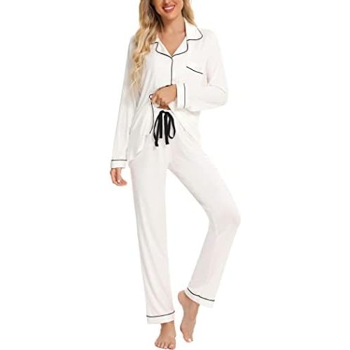 Pjmlifecoco Pajamas Set Long Sleeve Womens Button Down Sleepwear Two Piece Nightwear Soft Pj Lounge Sets S-XXL