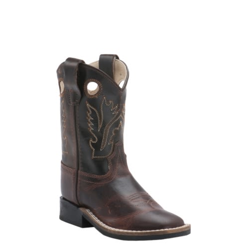 Old West Toddler Brown and Dark Brown Corona Calf Leather Square Toe Cowboy Boots