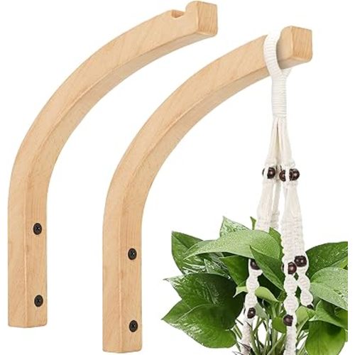 Wooden Wall Hooks, Plant Hangers Indoor, 8-Inch Wall Mounted Hanging Plant Hooks for Planters, Lanterns, Flower Bracket, Wind Chimes, Decoration Hooks (2 Pack)