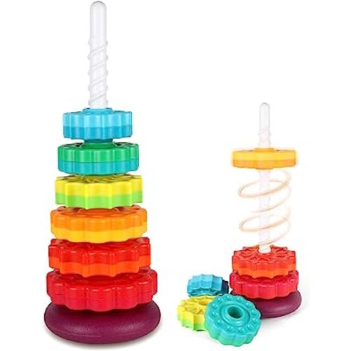 Spinning Toy, Rainbow Stacking Toys for Toddlers 1-3, Ring Stacker Baby Toys 6 to 12 Months, 1 One Year Old Girl Boy Christmas Birthday Gifts, Montessori Autism Sensory Toy