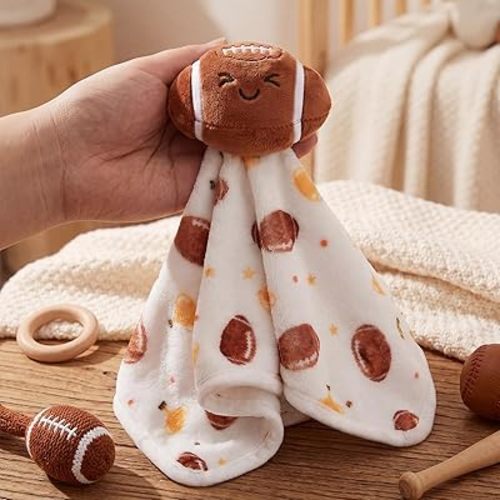 Moukeren 11 Inch Plush Football Baby Lovey, Football Blanket for Baby, Soft Security Throw Blanket for Comforting Loveys for Boys and Girls, Newborn Gift