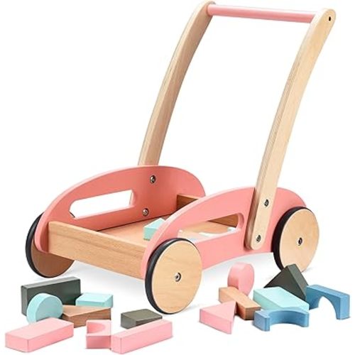 Childlike Behavior Premium Wooden Baby Walker - Baby Push Walker with Wheels - Walker for Baby Boy & Girls - Push Toy with Building Blocks for Babies, Toddler Kids - Car Cart Learning Step Walking
