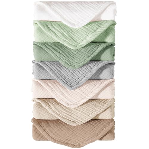 Konssy Muslin Baby Burp Cloths Sets for Unisex- 7 Pack Soft 100% Cotton Burping Clothes for Newborn,Baby Girls and Boys