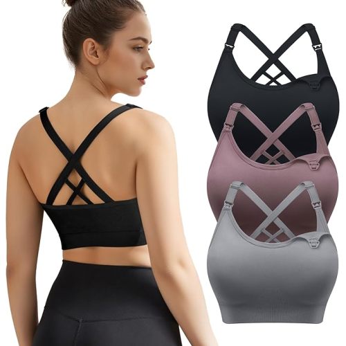 3 Pack Nursing Bras for Breastfeeding, Seamless Maternity Bras for Pregnancy Support Nursing Sports Bra for Yoga