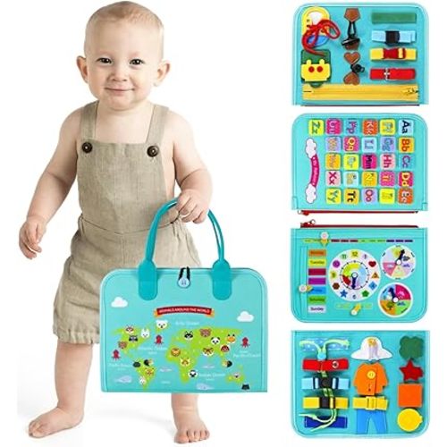 Supplim Busy Board Montessori Toy for Toddlers 1 2 3 4 5 Years Old - Educational Activity Sensory Board Preschool Learning Fine Motor Skills Toys, Toddler Travel Toy for Plane Car, Gift for Boys Girls