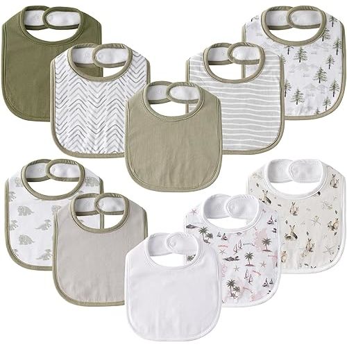 Baby Snap Bibs for Boys Girls,10 Pack Bandana Drool Bibs with Snap,Organic Cotton Snap Closure Bibs for Newborn