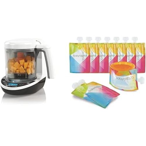 Baby Brezza BRZ00141 Baby Food Maker Complete, White & Reusable Easy-Fill Pouch System
