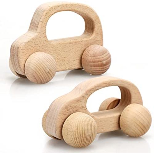 5 Pieces Wooden Baby Toys Wooden Toys for Babies 0-6-12 Months Wood Toys  Rattles with Bells Montessori Wood Baby Push Car Wooden Newborn Toy for