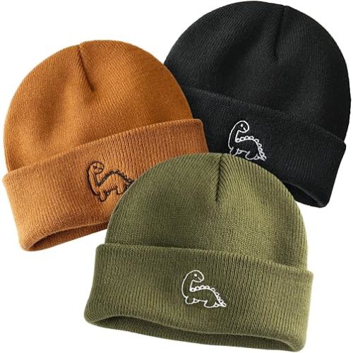 FURTALK Toddler Beanie Cute Dinosaur Pattern Winter Hat Knit Boys Girls Warm Baby Embroidered Beanies Cap for 0-3 Years