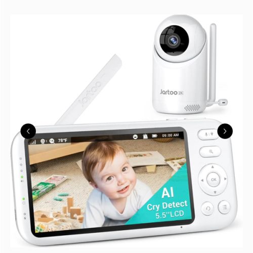 Jartoo 2K Video Baby Monitor 5.5" Full HD Screen, 3600ft Long Range No WiFi, AI Cry Detect, 6000mAh