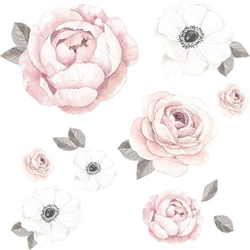 Lambs & Ivy Floral Garden Large Pink/White Watercolor Flowers Wall Decals