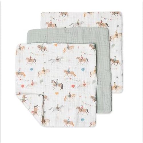 Love to Dream Muslin Baby Washcloth 3 Pack, 100% Organic Cotton, Highly Absorbent & Quick Drying Multi-Layer Infant Face Cloths, Eco-Friendly, Mini Light Pink Posy, 10" x 10