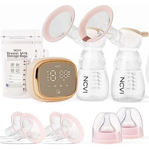 NCVI Double Electric Breast Pump 8102, Upgraded 4400mAh Battery with Night Light, Portable Breast Pump for Breastfeeding, 4 Modes & 9 Levels, LED Display, With 8 Flanges, Breastmilk Bags, Nursing Pads