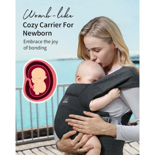 MOMTORY Newborn Carrier, Baby Carrier, Cozy Baby Wrap Carrier(7-25lbs), with Hook&Loop for Easily Adjustable, Soft Fabric, Deep Grey