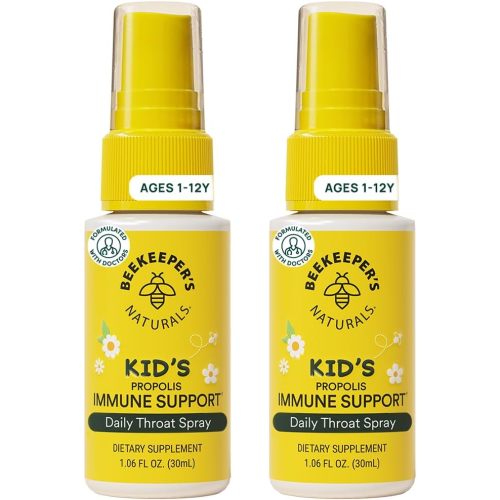 Beekeeper's Naturals Kids Propolis Throat Spray 95% Bee Propolis Extract - Natural Immune Support & Sore Throat Relief, Antioxidants & Gluten-Free, 1.06 oz (Pack of 2)