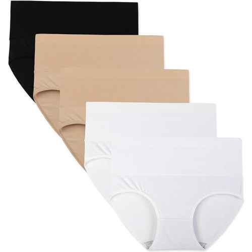 INNERSY Women's High Waisted Underwear Cotton Panties Regular & Plus Size 5-Pack