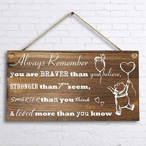 Agantree Art 6"x 12" Winnie The Pooh Wood Plank Design Hanging Sign Plaque, Inspirational Gift for Kids or Fiendss.