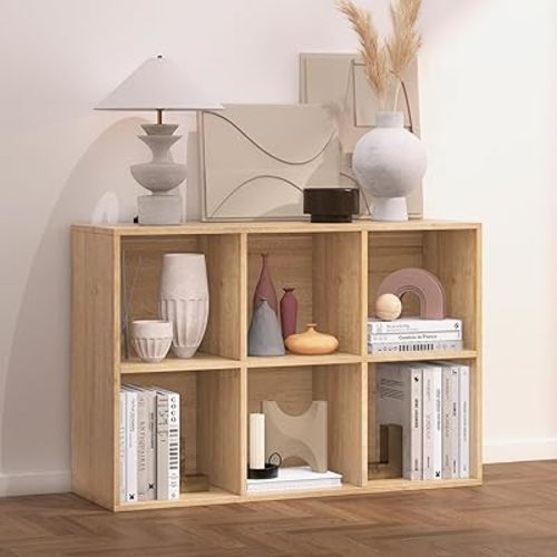 Wooden 6 Cube Storage Organizer with Closed Back Panel,Oak Cube Shelf Heavy Duty Cubby Storage Organizer with Compartments for Living,Display Shelf,Shelf,Bookshelf