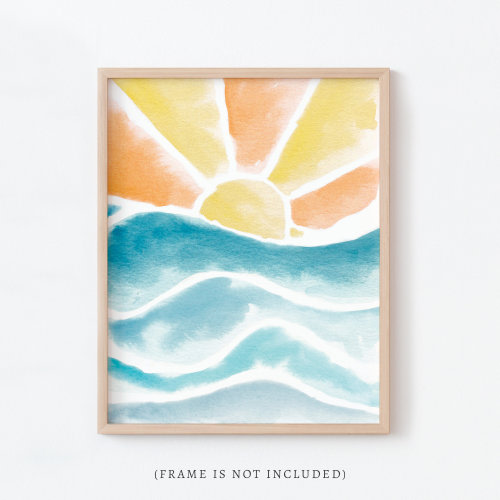 Sun on the Waves Colorful Watercolor Art Print for Ocean Nursery or Beach House Art