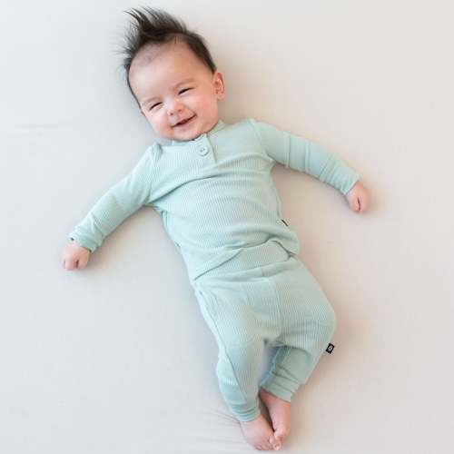 Ribbed Infant Henley Set in Sage (3-6 months)