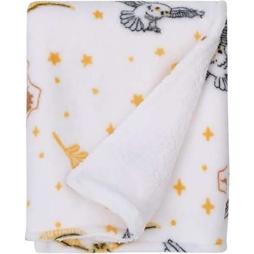 Warner Brothers Harry Potter White, Gold, and Tan Super Soft Sherpa Baby Blanket
