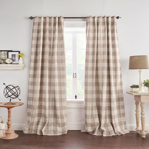 Grainger Linen Buffalo Check Poly-Linen 52(in)X84(in) Rod Pocket/Back Tab Blackout Curtain Panel