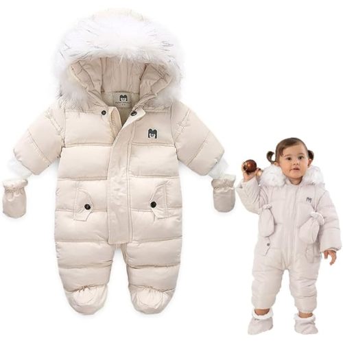 XIFAMNIY Baby Winter Snowsuit Coat Romper Outwear Hooded Footie Toddler…