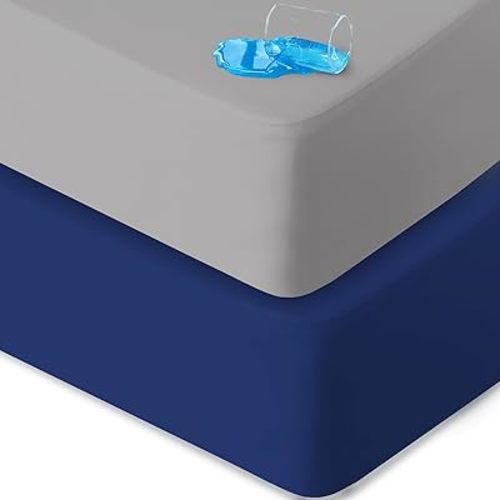 Biloban Pack and Play Sheets Waterproof 2 Pack Fitted, Compatible with Baby Graco Pack n Play/Playard and Other 38" X 26" Playpen Mattress, Grey & Navy