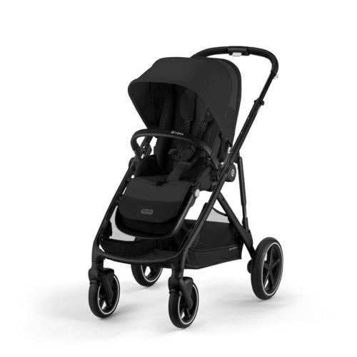Cybex Gazelle S All-in-One Toddler and Baby Stroller with Over 20 Modular Configurations, Ergonomic Near-Flat Recline, Shopper Basket, and Compact Fold, Moon Black, Black Frame