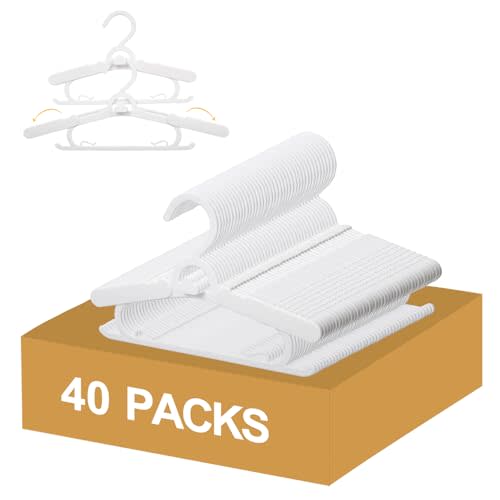 40 Pack Baby Clothes Hangers, 11-15" Adjustable Non-Slip Thickened Kid Hangers for Nursery Closet Toddlers Infant Children to Teenager (White)