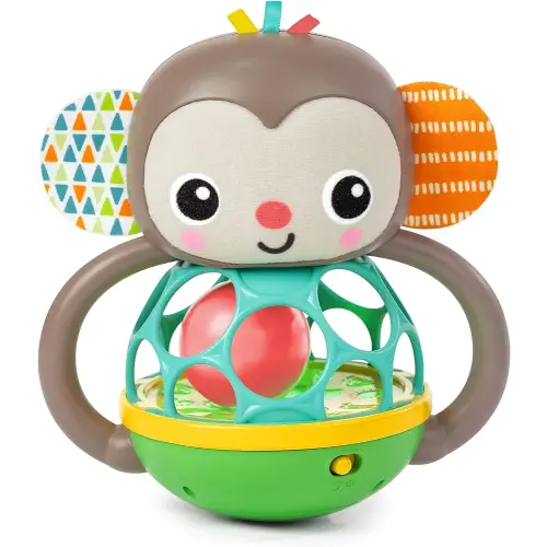 6M+ Bright Starts Grab & Giggle Monkey Light-Up Musical Rattle Toy with Easy-Grasp Oball, Ages 6 Months+, Unisex