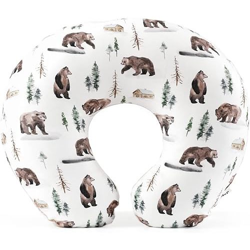 GRSSDER Nursing Pillow Cover Stretchy Minky Removable Nursing Covers for Breastfeeding Pillows, Ultra Soft Comfortable Slipcover for Baby Boy and Girls, Jungle Bear/Rainbow