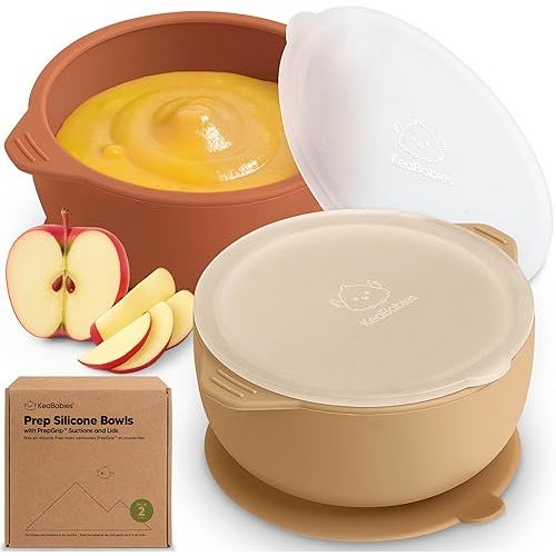 KeaBabies 2-Pack Baby Bowls with Suctions, Lids - Silicone Toddler Suction Bowls for Baby Boy, Girl, Kids, Food Grade Silicone, BPA-Free, Dishwasher Safe, Toddler Eating Essentials (Terracotta)