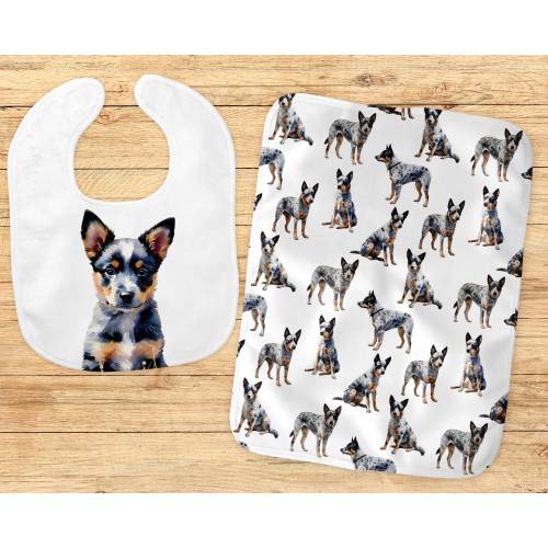 Baby Burp Cloth With Blue Heeler Dogs, Australian Cattle Dogs, Blue Heeler Baby Bib, Dog Mom Gifts, Gender Neutral Baby Gifts, Puppy Nursery