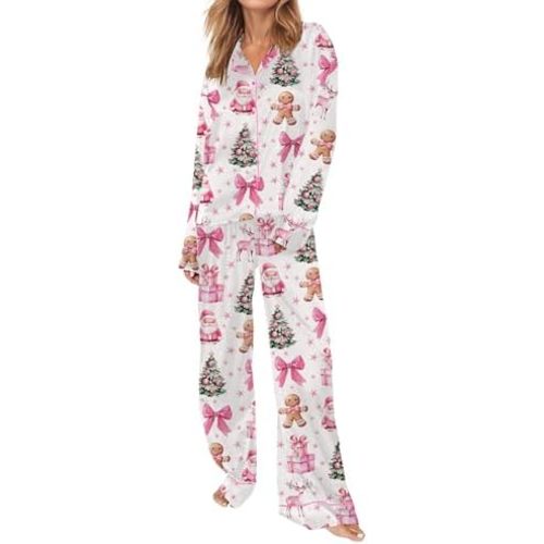 SHESHOW Satin Pajamas Set for Women Set Long Sleeve Button Down Pjs Sets 2 Piece Loungewear Animal Sleepwear XS-XXL