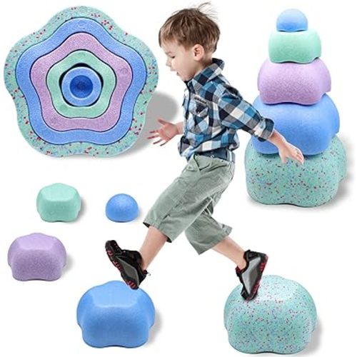 Stepping Stones for Kids Super-Light Baby-Safe Foam Petals for Sensory Balance Toddler Stepping Stones for Toddlers 1-3 Indoor&Outdoor Coordination Obstacle Course Stacking Blocks Beach Toys 5-Piece