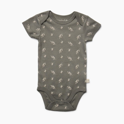 Tiny Kind Printed Short Sleeve Organic Cotton Bodysuit - Grey Leaf, 6-9 M
