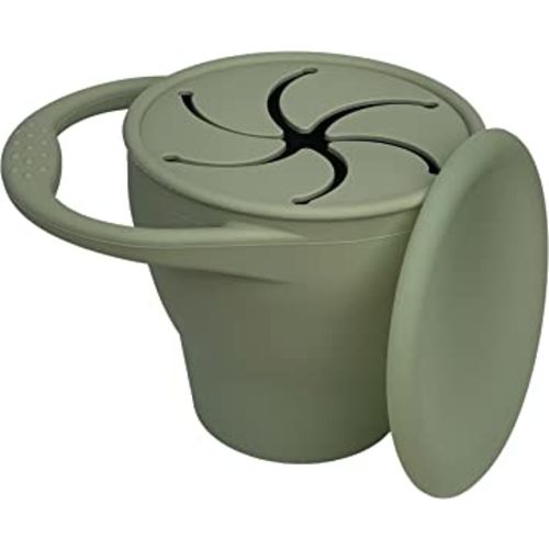 BraveJusticeKidsCo. | Snack Attack Snack Cup | Collapsible Silicone Snack Container | Toddler and Baby Snack Catcher Lid (Desert Sage)