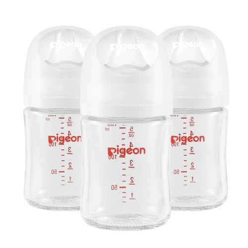 Pigeon Glass Baby Bottles Wide Neck, 5.4 Oz, Pack of 3 | Nurture & Nest, Borosilicate Glass, Anti-Colic Bottle, Natural Feel, Easy to Clean, Includes 3pcs Stage 1 Nipples (0M+)