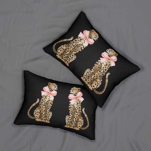 Leopards with Pink bows coquette room decor gift for her gift for mom cat lover Grand Millennial decor porch decor Lumbar Pillow